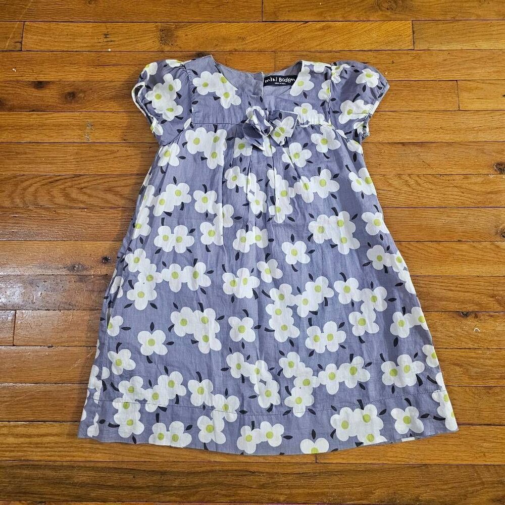 Mini Boden Little Girls Gray Floral Dress 7 8 Years